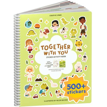 Together with You 500+ Sticker Book by Cupkin Fun Toddler Travel Activity Coloring and Sticker Book, Road Trip Essentials, 12 Coloring Pages 12 Side by Side Scenes for Ages 2–8 Years - color: Together With You
