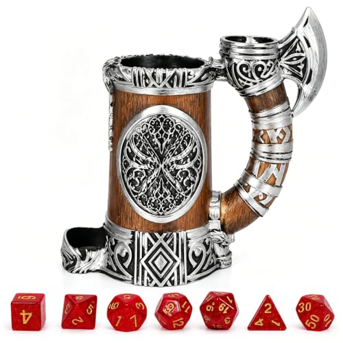Dice Tower Mug, Dice Rolling Tower, Comes with 7 PCS Dice Set, Suitable for DND Dungeons and Dragons, Tabletop Games, Available As Drink Holder, D&D Gifts, DND Accessories (Gray-Gold) - color: Gray-gold