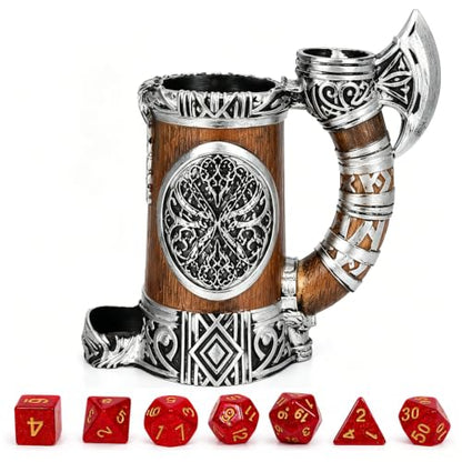 Dice Tower Mug, Dice Rolling Tower, Comes with 7 PCS Dice Set, Suitable for DND Dungeons and Dragons, Tabletop Games, Available As Drink Holder, D&D Gifts, DND Accessories (Gray-Gold) - color: Gray-gold