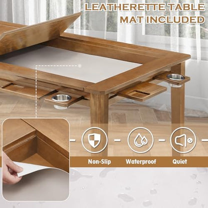 63"x39" Board Game Table with Removable Top Solid Wood Dining/Gaming Table | Gaming Table for 4-6 Players with Play Mat, 6 Detachable Cup Holders & 6 Hobby Trays (Rosewood) - color: Rosewood