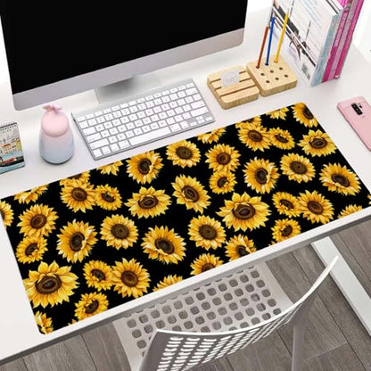 Large Mouse Pad Gaming Mousepad XL Sunflowers Desk Mat Mouse Pad Long 31.5x11.8 in Extended Big Cute Mouse Pad Waterproof Desk Pad with Non-Slip Base and Stitched Edges for Computer Keyboard - color: Sunflowers