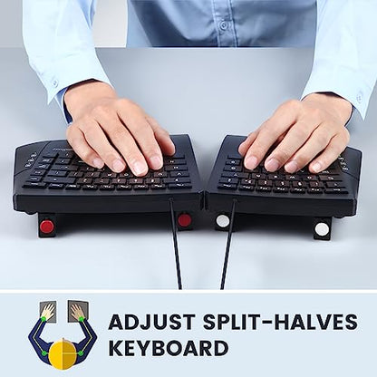 Perixx PERIBOARD-524B US, [Firmware Updated] Wired Ergonomic Split Keyboard - Up to 2 Ft Seperation - Adjustable Tilt Angle - Low Profile Membrane Keys - Black - US English - style: Wired
