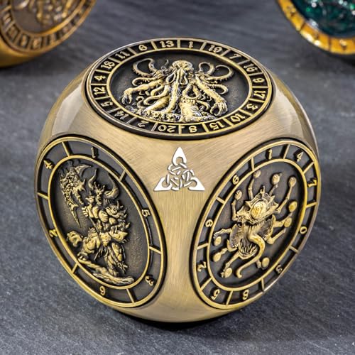 KERWELLSI 7 in 1 DND Dice Set D&D, Polyhedral Metal Spinner Dice, 3D Relief D and D Role Playing Dice with Gift Box (Bronze) - color: Bronze