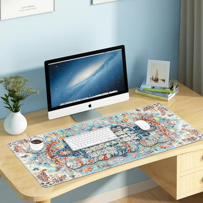iLeadon Mouse Pad Set, 4in1 Large Gaming Desk Mat with Wrist Rest | Desk Mat with Wrist Rest, Keyboard Wrist Rest and Coaster, Mouse Pad Set for Home Office ,Retro Boho Floral Blue - color: Retro Boho Floral Blue