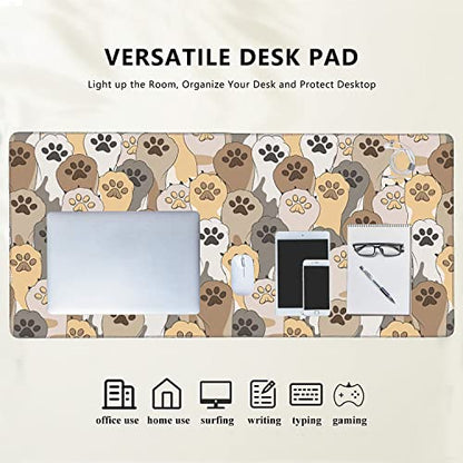 Kawaii Cute Cats Footprint Extended Gaming Mouse Pad Large Desk Mat with Non-Slip Rubber Base and Stitched Edges,Keyboard Mouse Mat Desk Pad for Work,Game,Office,Home 35.4 * 15.7 Inch - color: Kawaii Cute Cats Footprint