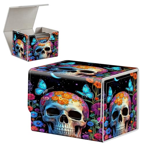 Deck Box for MTG/TCG/CCG,100+ Sleeved Card Holder,PU Leather 4.1×3.15×3.54 Trading Card Storage Box Case with Magnetic Closure,Quick Access for MTG Game Cards,Floral Skull Butterflies - color: Floral Skull Butterflies, size: 4.1×3.15×3.54 inch
