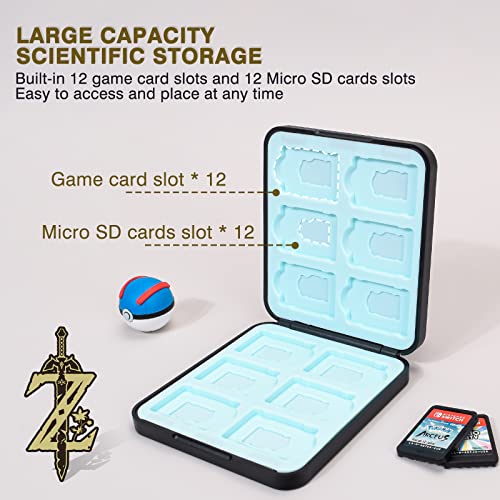 DLseego Zelda Sword Game Case for Switch Lite/Switch/Switch OLED, 12 Slots Game Cards Holder and 12 Micro SD Card Slots, Cartoon Portable Game Card Storage Cartridge Box -- Black