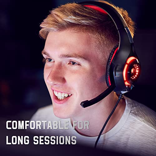 Tatybo Gaming Headset for PS5 PC, Noise Canceling Mic, RGB, Black Red | Over Ear, Deep Bass Stereo Sound for FPS, Battle Royale, Lightweight for Xbox, PS4, Mobile, Nintendo, 3.5mm Devices - color: Black Red