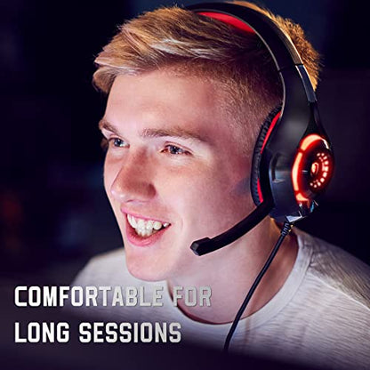 Tatybo Gaming Headset for PS5 PC, Noise Canceling Mic, RGB, Black Red | Over Ear, Deep Bass Stereo Sound for FPS, Battle Royale, Lightweight for Xbox, PS4, Mobile, Nintendo, 3.5mm Devices - color: Black Red