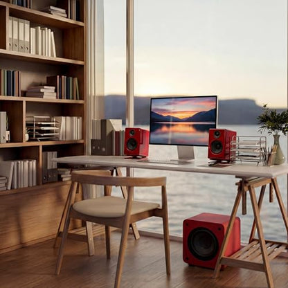 Audioengine A2+ Wireless Computer Speakers – Bluetooth Desktop Speakers | with 24-Bit DAC for PC, Mac, Gaming and Music - Red - color: Red, style: Desktop