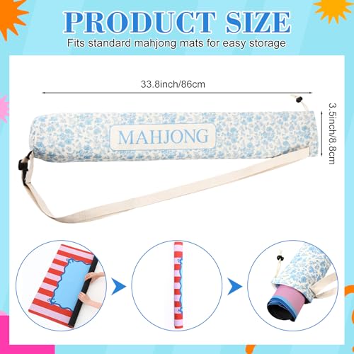 34 Inch Long Mahjong Mat Bag Cute Double Strapped Canvas Drawstring Mahjong Holder Lightweight Outdoor Carrying Bag for Board Games Travel Storage-Mat Not Include(Light Blue,Paisley,1 Pc) - color: Light Blue, style: Chinoiserie