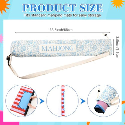 34 Inch Long Mahjong Mat Bag Cute Double Strapped Canvas Drawstring Mahjong Holder Lightweight Outdoor Carrying Bag for Board Games Travel Storage-Mat Not Include(Light Blue,Paisley,1 Pc) - color: Light Blue, style: Chinoiserie
