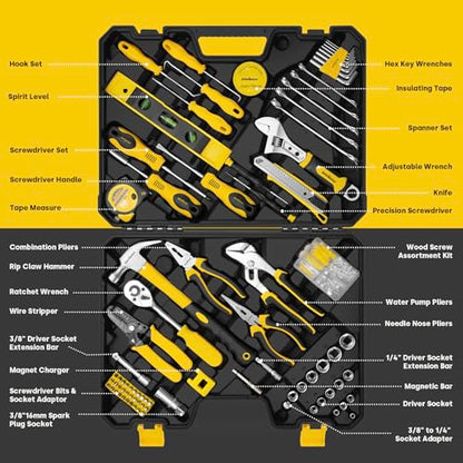 Enventor Tool Set with 1/4 in and 3/8 in Metric Sockets, 231 Pieces | 8-15 MM Wrenches, Quick-release Ratchet for Home Repairs, DIY projects, and Auto Maintenance