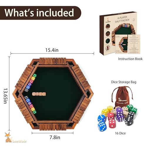 Shut The Box Game 나무 보드 게임, 1-6명의 플레이어용, 주사위 16개, 가정, 교실 또는 파티에서 성인 및 아동용 주사위 게임 - style: 6인용