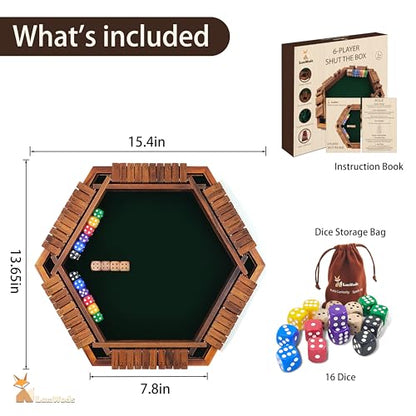 Shut The Box Game 나무 보드 게임, 1-6명의 플레이어용, 주사위 16개, 가정, 교실 또는 파티에서 성인 및 아동용 주사위 게임 - style: 6인용