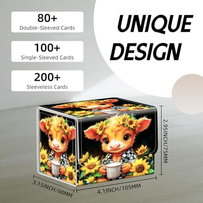 Trading Card Storage Box, Holds 100+ for MTG Cards, Premium PU Leather with Magnetic Closure, Calf Sunflowers And Milk Jugs Durable Deck Box for Magic the Gathering, Trading Card Games - color: Calf Sunflowers And Milk Jugs