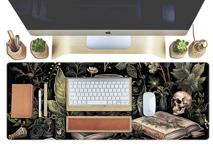 Dark Academia Desk Mat Mouse Pad XL Extended Large Gaming Desk Pad Mousepad, Mystical Green Plant Computer Laptop Keyboard and Mouse Mat, Desktop Protector Mat for Women Girl Office 31.5x11.8 in - color: Dark Academia