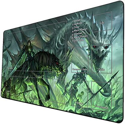 MTG Playmat, Game Play Mat for MTG TCG 24 x 14 inches Trading Card Inked Game Playmats with Storage Bag Smooth Rubber Surface Battle - color: Zombie Dragon With Zones4