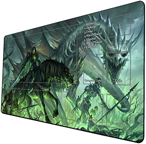 MTG Playmat, Game Play Mat for MTG TCG 24 x 14 inches Trading Card Inked Game Playmats with Storage Bag Smooth Rubber Surface Battle - color: Zombie Dragon With Zones4