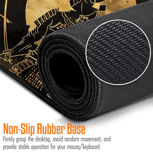 VNDL Large Japanese Black and Gold Gaming Mouse Pad, Sea Waves, Premium Non-Slip Anime Desk Pad for Office, Extended XL XXL Mouse Mat and Laptop Pad, Waterproof and Stiched Edges 31.5 x 15.7 in (gs1) - color: gs1