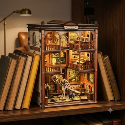 2026 Dinosaur Book-Nook Kits LED 3D Wooden Dino Library Puzzles Fossil Museum Themed Gift for Adults&Teen Kids DIY Miniature House Diorama- Bookshelf Room Decor with LED Softer Light, Bday Present
