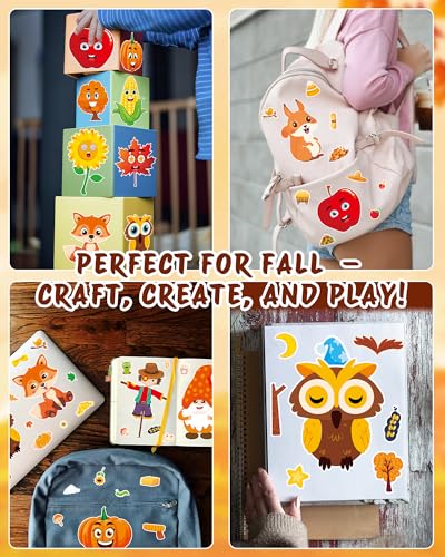 Aowplc 48 Sheets Fall Make a Face Stickers, 12 Designs Fun Fall Crafts for Kids, Autumn Festival Party Favors, Classroom Activities & Games - style: Fall Harvest