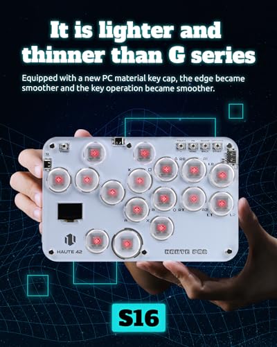Borcham S16 Leverless Arcade Stick,Haute42 16 Keys Game Pad with DIY RGB & Turbo Functions, <1ms Input Latency, Compatible with PC/PS-3/PS-4/Switch/Steam Deck, Support Hot Swap & SOCD