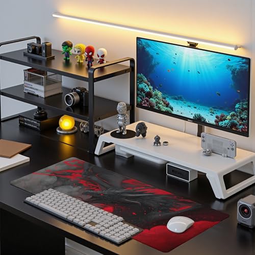 Huge Dragon Mouse Pad Desk Mat XL Extended Large Gaming Desk Pad Mousepad, Red and Black Computer Laptop Keyboard and Mouse Mat, Desktop Protector Mat for Office and Home 31.5x11.8 in - color: A Red-eyed Dragon