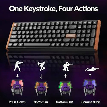 Keychron K4 HE 96% Wireless Hall Effect Keyboard with Number Pad, Rapid Trigger Magnetic Switches, QMK Launcher, 2.4GHz/Bluetooth/Wired, Mac & Windows, Wood Accent Frame, Black (Non-Shine-Through) - color: Special Edition Black