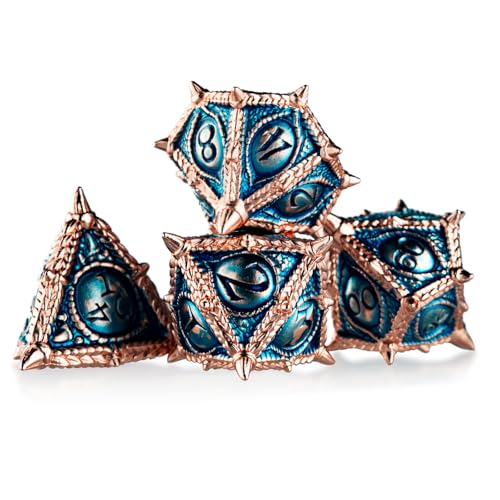 Surpass DND dice 7-Piece Set Metal dice Set Dragon Eye dice for Dungeons and Dragons Polyhedra Role Playing Game Set(Blue) - color: Blue