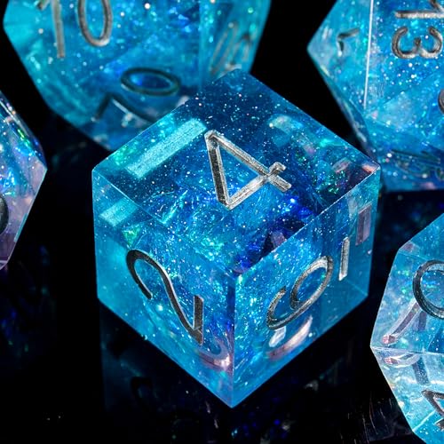 FugaCity Dice Set,Handmade Sharp Edge 7 Piece Resin Dice-Dungeon&Dragons Polyhedral Dice Set, D&D Dice Set with Gift Dice Case for RPG MTG Table Games - color: A-blue Sky