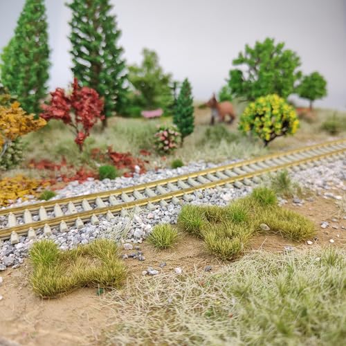 Static Grass Tufts Mat – 8 Peel-and-Play Pre-Cut Patches, Self-Adhesive Turf in Mixed Irregular Shapes for Diorama, Model Railway & Wargaming Terrain (1 Sheet) (Autumn Green) - color: Autumn Green