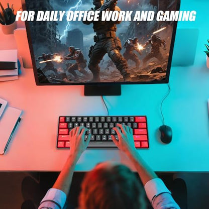 abucow 60% Mechanical Gaming Keyboard Black Switch Wired Compact Keyboard Anti-Ghosting No-Conflict 61 Swappable keycaps Ergonomic Design for Windows/Mac (Red-Black) - color: Red-Black