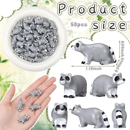 Seenelling 50 Pcs Mini Raccoon Figurine Bulk Resin Miniature Tiny Animals Figures Small Little Cute Raccoon Home Decor for Cabin Lodge Rustic Cake Toppers Desktop Home Decor(Crawl) - style: Crawl