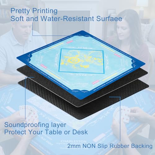 Rollup Shipped American Mahjong Mat with Rules No Crease | 32.6"x32.6" Mahjong mat with Velvet Bag Non Slip Mahjong Table Mat Noise Reduction Game Mat Gift for Mother's Day (Blue) - color: Blue