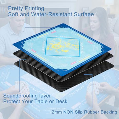 Rollup Shipped American Mahjong Mat with Rules No Crease | 32.6"x32.6" Mahjong mat with Velvet Bag Non Slip Mahjong Table Mat Noise Reduction Game Mat Gift for Mother's Day (Blue) - color: Blue
