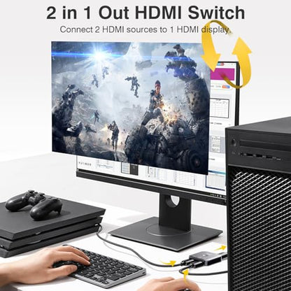 10K 8K HDMI Switch – 2 in 1 Out, Bi-Directional HDMI Switcher | 8K@60Hz, 4K@240Hz, Compatible with PS5, PS4, Xbox, Fire Stick, Apple TV, Projector