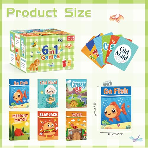 Card Games for Kids, Go Fish,Old Maid,Memory Match,Slap Jack,Crazy 8s,War-6 Pack Classic Fun & Educational Games for Family Game Night,Great Gift for Birthday Christmas Holiday Easter Basket Stuffers