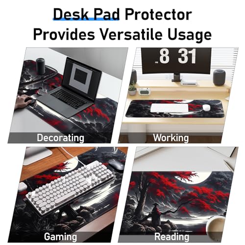 Japanese Dark Red Moon Gaming Mouse Pad, Extended Mouse Pad with Non-Slip Base, Full Keyboard Pad with Stitched Edges, Large Desk Pad for Gaming, Office, Home 31.5 x 11.8 Inch - color: Japanese style