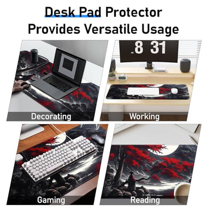 Japanese Dark Red Moon Gaming Mouse Pad, Extended Mouse Pad with Non-Slip Base, Full Keyboard Pad with Stitched Edges, Large Desk Pad for Gaming, Office, Home 31.5 x 11.8 Inch - color: Japanese style