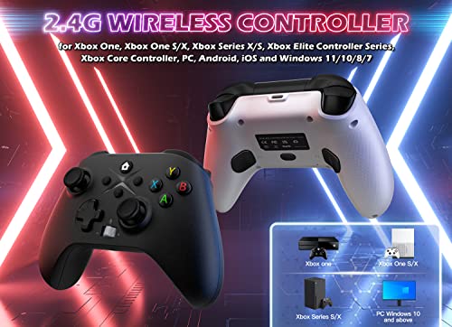 Gamrombo 2 Pack Wireless Controller Replacement for X-box One, X-box Series X|S Controller with Audio Jack & Volume Button/Turbo/Macro/Dual Shock, with 2.4GHz Adapter Black+White