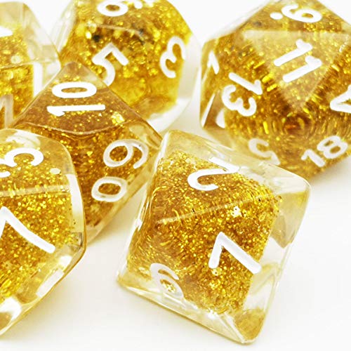 Haxtec Glitter DND Dice Set Gold 7PCS Polyhedral D D Dice for Roleplaying Dice Games Compatible with Dungeons and Dragons, Dice Bag Included - color: Gold