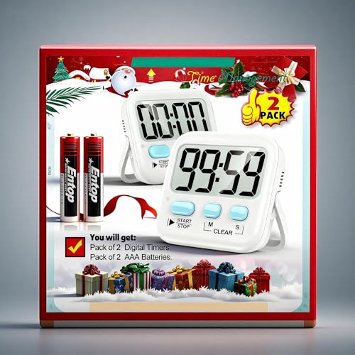 2 Pack Digital Timer for Kids Classroom Kitchen Timers for Cooking | w/ Battery, Easy to View, Alarm, Mute Mode, Count Down/Up, Magnetic, Kickstand, Hanging, Classroom Timer for Teacher Supplies - color: 2 * Classic White ( 97%+choice )