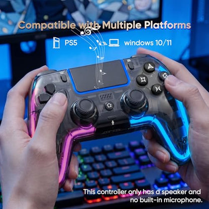 BETMI Wireless Controller for PS5, Pro/Slim/MAC/PC (Transparent Black) | Hall Effect Joysticks, Dual Vibration, Marco/Turbo/3.5mm Jack/6-Axis Gyro, Speaker, LED Gamepad for Steam Deck, L Pink R Cyan - color: Transparent Black, L Pink R Cyan