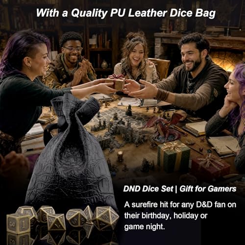 Haxtec Antique Metal DND Dice Set Bronze Polyhedral D&D Dice with Leather Dice Bag Compatible with Dungeons and Dragons Gamer Gifts for DND Lovers TTRPG Players Masters - color: Bronze