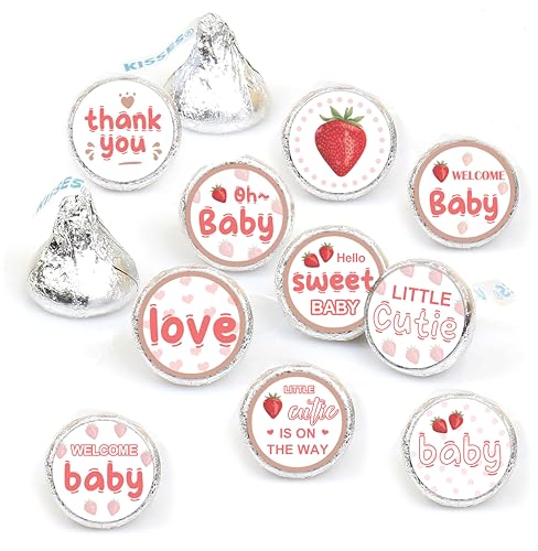 Guess How Many Candies Game Set - 50 Guessing Cards, Standing Sign, 180 Candies Stickers for Strawberry Baby Showers & Birthday Parties - color: Red