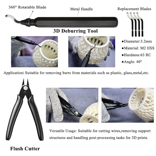 62PCS 3D Printer Tools Kit, 3D Printer Accessories with Deburring Tool,Needle File Set, Nozzle Cleaning Kit, Scraper, Pliers, and Hand Drill for 3D Print Model Smoothing, Finishing and Carving - color: Black box 62pcs
