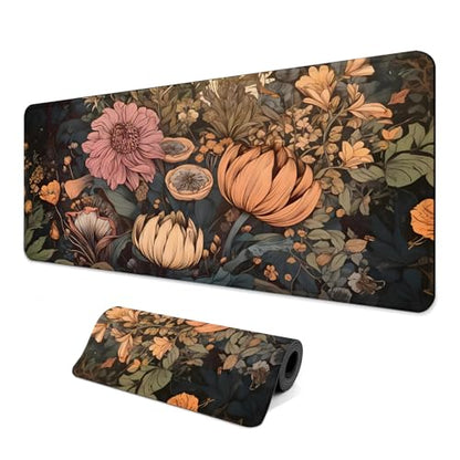 Gaming Mouse Pad with Anti-Slip Rubber Base, Extended Large Computer Mouse Mat with Stitched Edges, Long XL Anime Mousepad for Laptop and Keyboard, 31.5 x 11.8 inch (Wildflowers) - color: Wildflowers