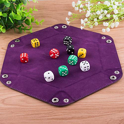SIQUK 4 Pieces Dice Tray Hexagon Dice Rolling Tray Folding PU Leather Velvet Dice Tray for Dungeons and Dragons RPG DND Dice Game, 4 Colours - color: Violet, Coffee, Green and Red