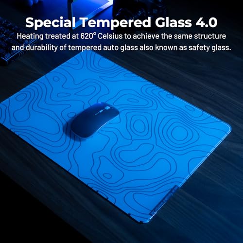XVX White Topograph Glass Mousepad 4.0, Hard Mouse Pad for Gaming,Ultra-Smooth Micro-Etched Surface Mouse Mat with Non-Slip Rubber Base(410mm*310mm) - color: White(Topograph)